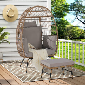Wicker Egg Chair,Rattan Egg Chair Indoor Outdoor,Oversized Large Egg Chairs with Ottoman and Thick Cushions for Porch, Backyard, Balcony