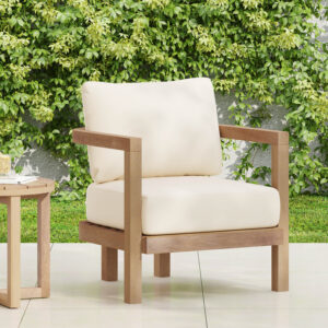 Outdoor Acacia Wood Patio Club Chair, Patio Furniture,Waterproof Thick Cushion Deep Seating for Porch, Garden, Backyard, Balcony, Weight Capacity 400lbs, Brown wash, Beige cushion