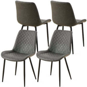 Dark Grey Set of 4 Leathaire Dining Chairs ,Mid-Century Modern Leathaire Chairs Kitchen Living Room Armless Side Chair with Metal Legs Set Of 4