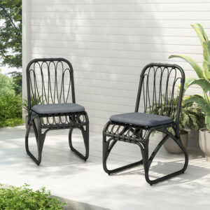 Outdoor PE Wicker Dining Chairs with Washable Cushion Set of 2, Outdoor Rattan chairs for Backyard, Poolside, Garden,Patio,Grey