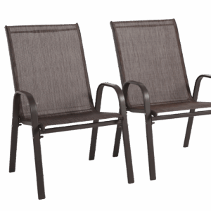 2 Piece Patio Chairs, Outdoor Camping Chairs with Breathable Textilene Fabric, Set of 2 Garden Chairs with Armrest High Backrest for Garden Patio Pool Beach Yard Space Saving ( Brown)