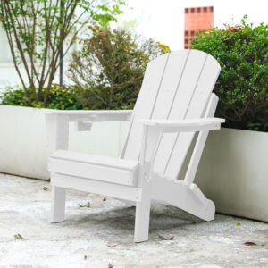 HDPE Folding Adirondack Chair with Dual Cup Holder - Composite Adirondack Chair with Wood Texture- White