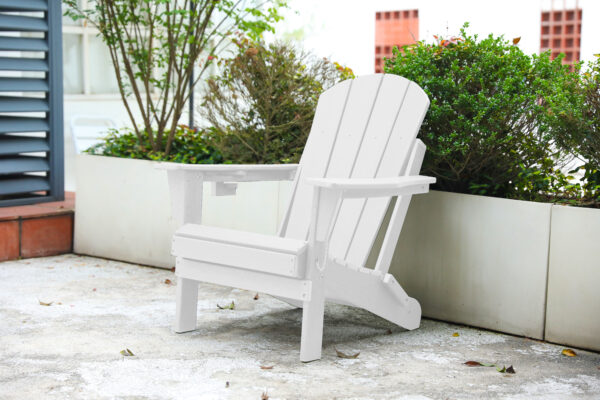 HDPE Folding Adirondack Chair with Dual Cup Holder - Composite Adirondack Chair with Wood Texture- White