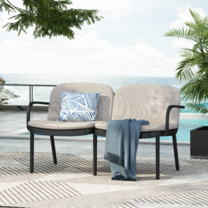 Luna Outdoor Patio PP Loveseat, Black Frame with Beige Cushion