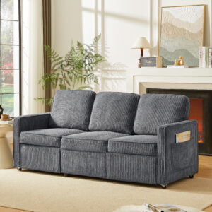 Retractable 3 Seater Sofa, Easy To Assemble, Suitable For Living Rooms, Apartments And Flexible Sofas For Small Spaces, Gray Corduroy