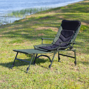 Camping Lounge Chair with Detachable Footrest, Portable Folding Reclining Camping Chair with Adjustable backrest for Indoor and Outdoor Camping Beach Hiking Fishing, Green+black