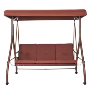 VEVOR 3-Seat Patio Swing Chair, Converting Canopy Swing, Outdoor Patio Porch with Adjustable Canopy, Removable Thick Cushion and Alloy Steel Frame, for Balcony, Backyard, Poolside, Brown