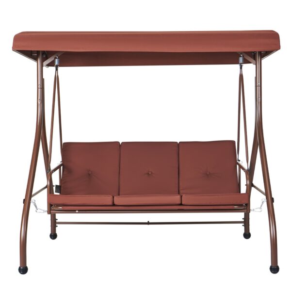 VEVOR 3-Seat Patio Swing Chair, Converting Canopy Swing, Outdoor Patio Porch with Adjustable Canopy, Removable Thick Cushion and Alloy Steel Frame, for Balcony, Backyard, Poolside, Brown
