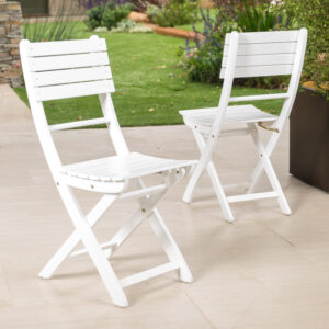 Outdoor Acacia Wood Folding Dining Chair (Set of 2),White