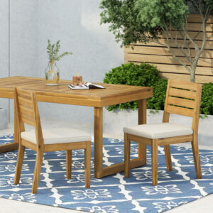 Outdoor Armless Dining Chair with Cushions(Set of 2),Natural and Beige