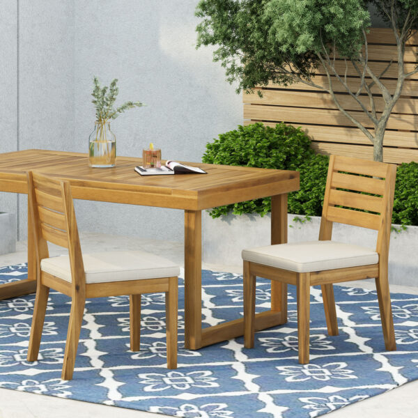 Outdoor Armless Dining Chair with Cushions(Set of 2),Natural and Beige